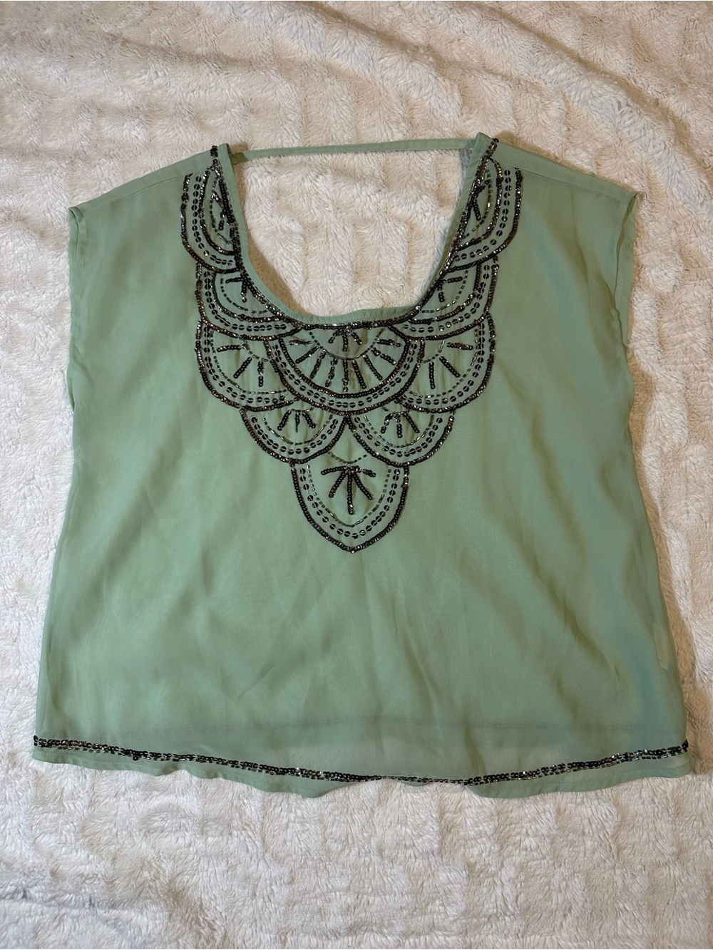 Decree Mint Green Beaded Scoop Neck Camisole